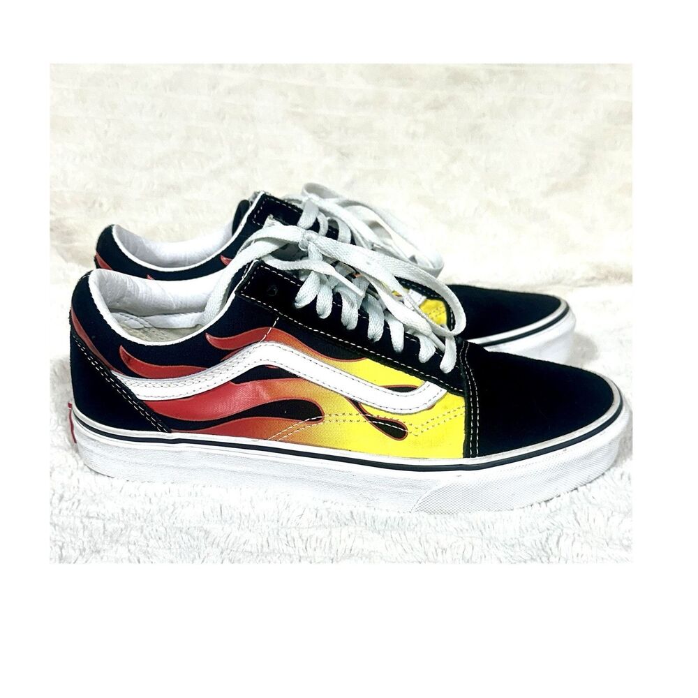 Vans Ward Flame Sneakers Black Yellow Red Men’s 8 / Women’s 9.5 Skate Shoes